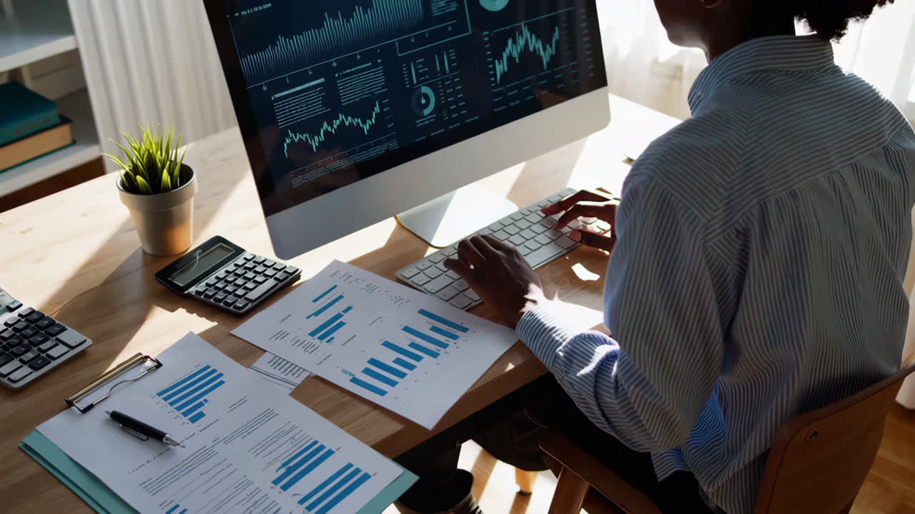Businesswoman working on financial reports