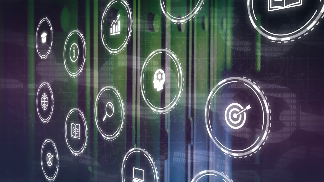 animación de iconos y procesamiento de datos con conexiones a través de un servidor informático