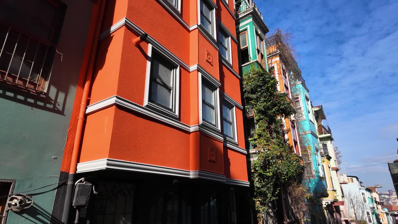 Slow-motion view of Istanbul's colorful Balat buildings