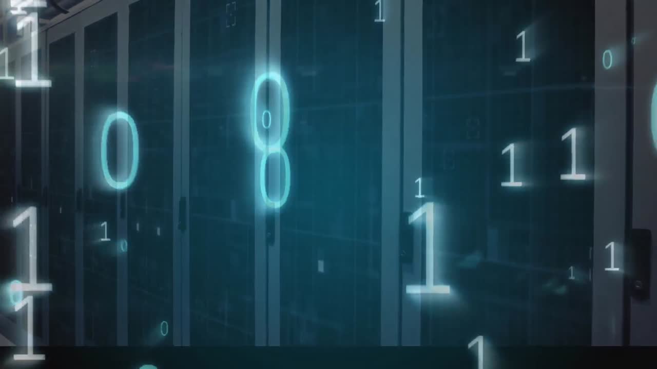 Animation of binary coding and data processing over computer servers