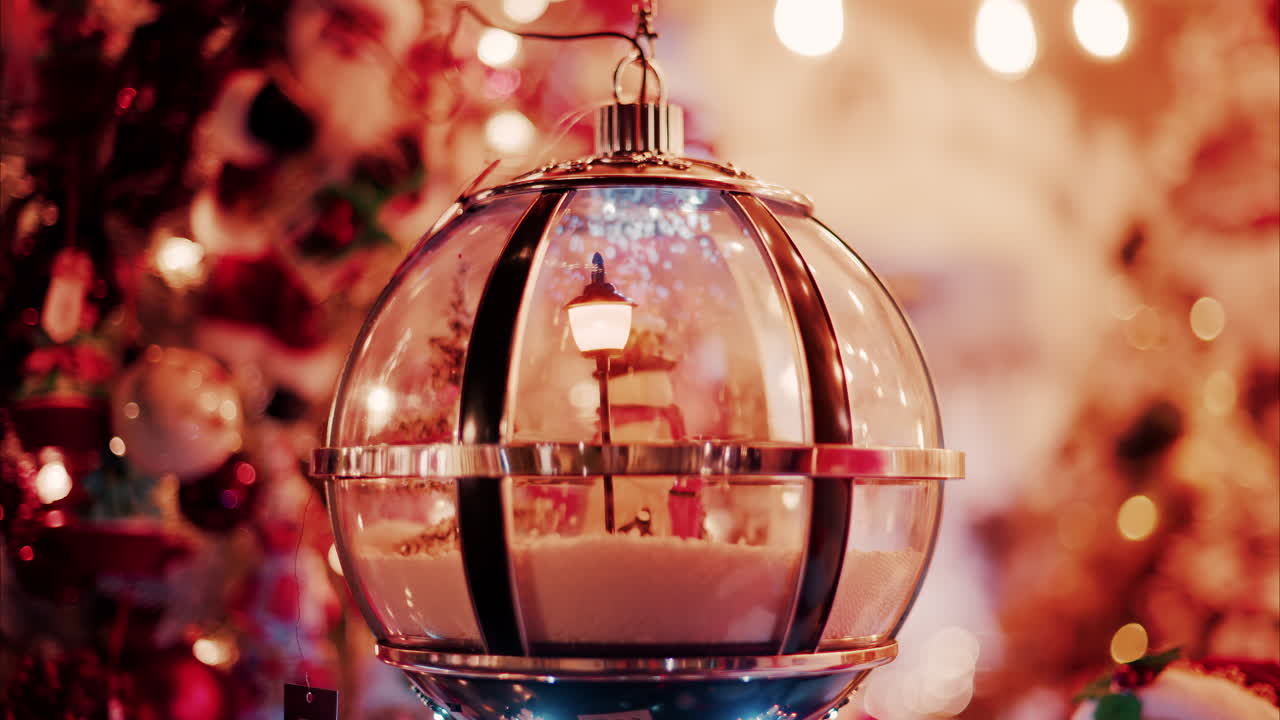 Big snow globe decoration in the courtyard of the Monte Carlo Casino in the evening