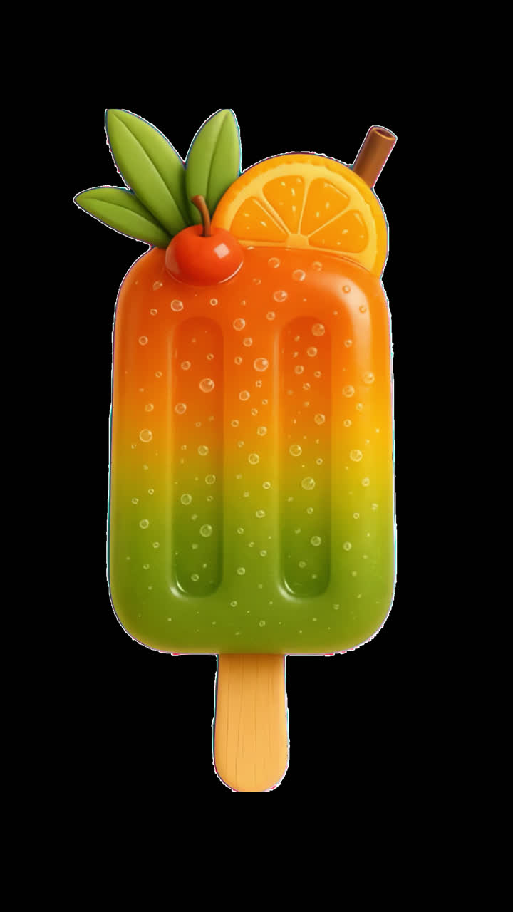 Colorful fruity popsicle illustration animation isolated asset, transparent 4K video, alpha channel
