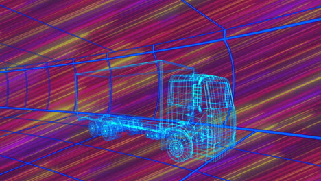 animación de un proyecto de camión en un fondo móvil multicolor