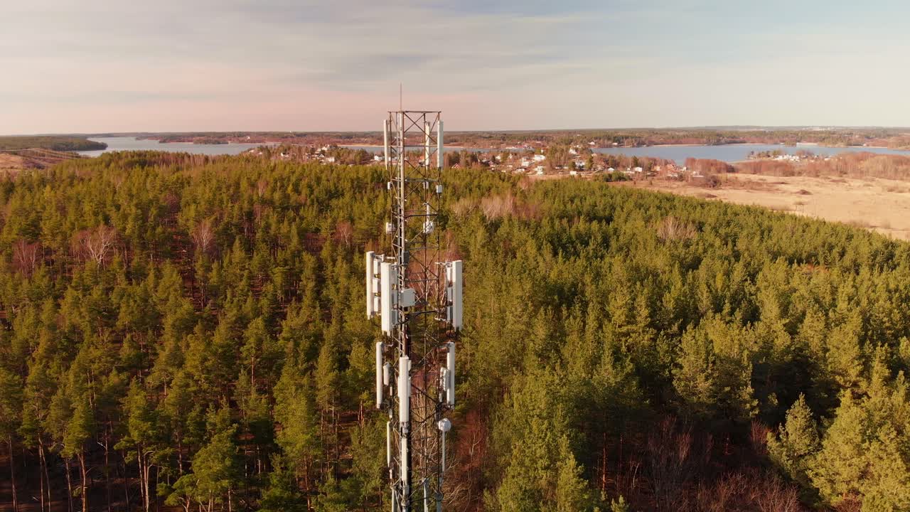 Aerial View of a Cell Tower in a Forest