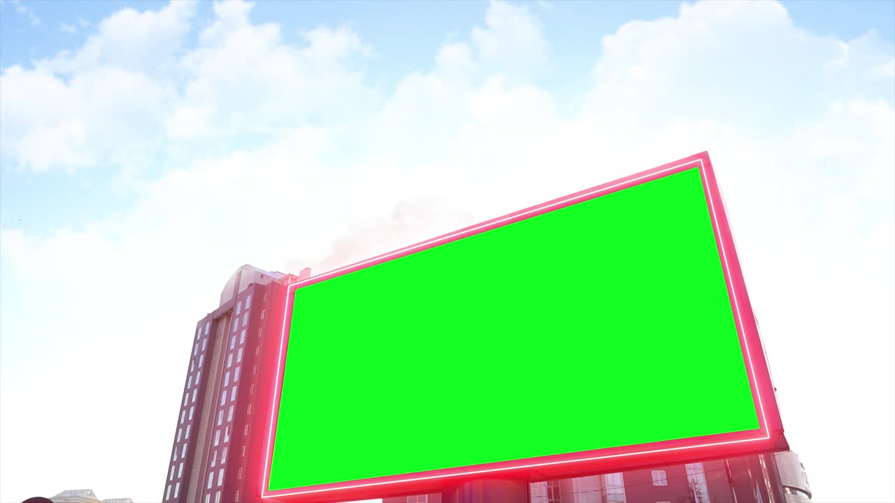 도시, 도시 생활에 대한 녹색 스크린 광고판, 빈 광고 패널, 마케팅을 위한 배너, 크로마 키 빈 표지판.