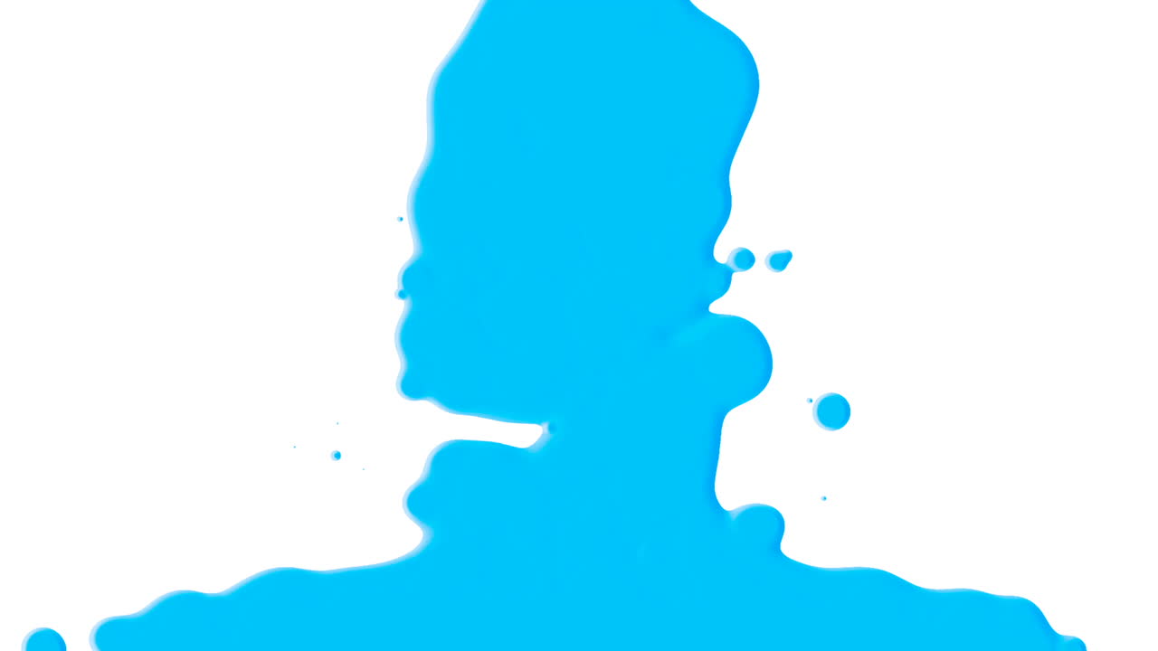 Abstract flowing blue liquid and splashes spots on white gradient
