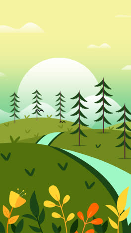 motion graphic of spring landscape with trees and river