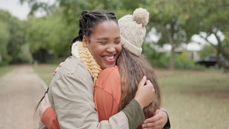 hug, happy and friends in nature