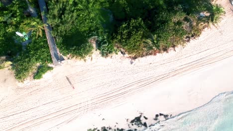 drone descending on the coastal beach of mexico during the day time