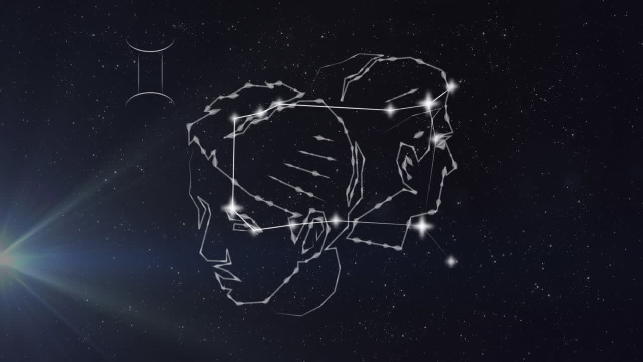 animación del signo de la estrella gemini en nubes de humo en el fondo