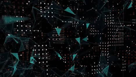 Animation-of-dots-connected-with-lines-and-dots-forming-squares-on-black-background