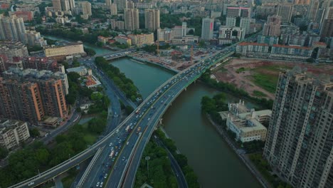 guangzhou skyline with the pearl river at dusk