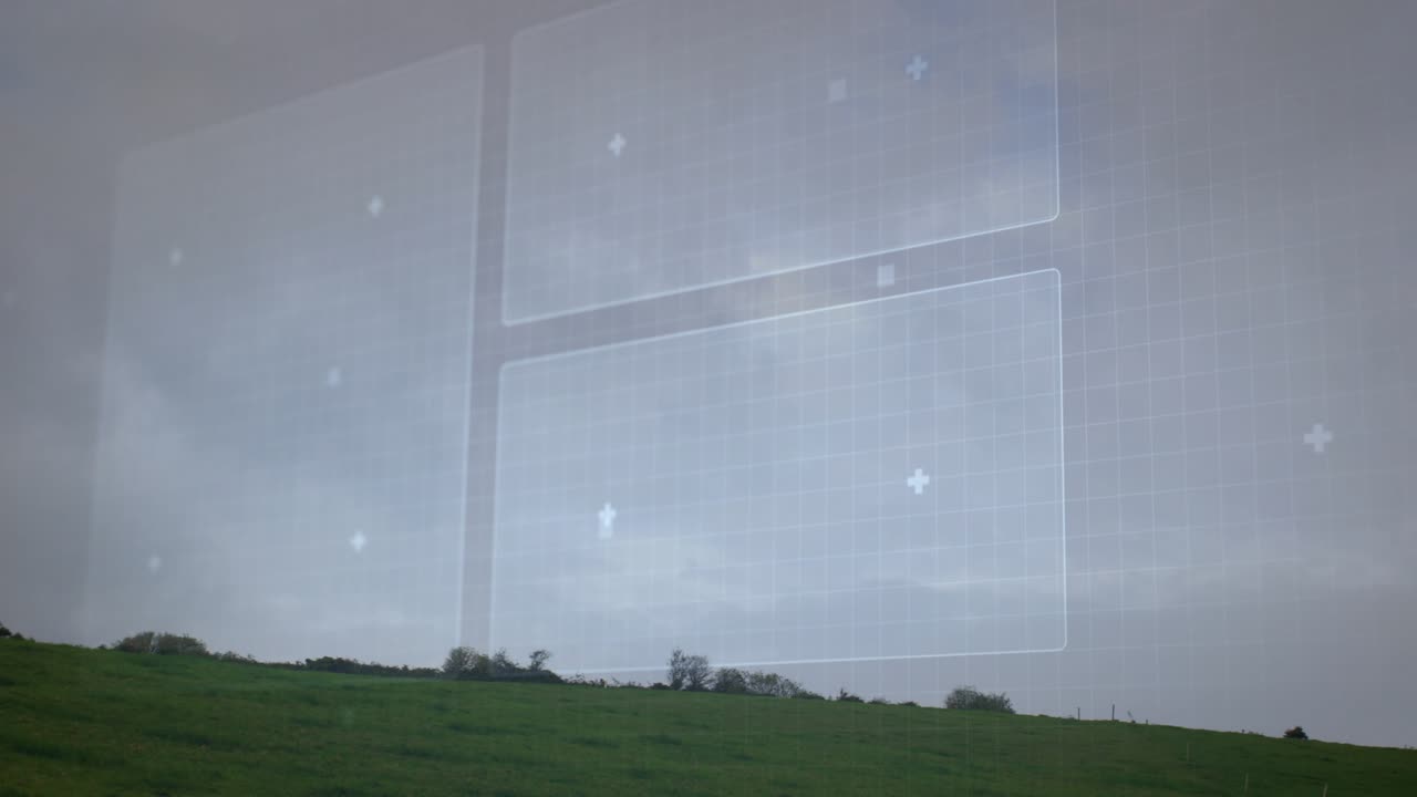 Wind gust activating HUD, pie cycling and meter rotating as turbine hub spinning showing power flow