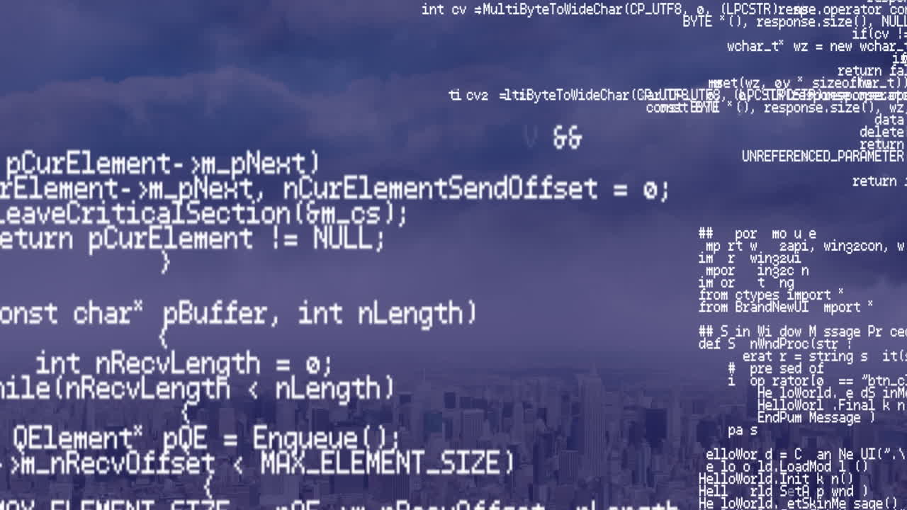 Animation of data processing over globe and cityscape on blue background