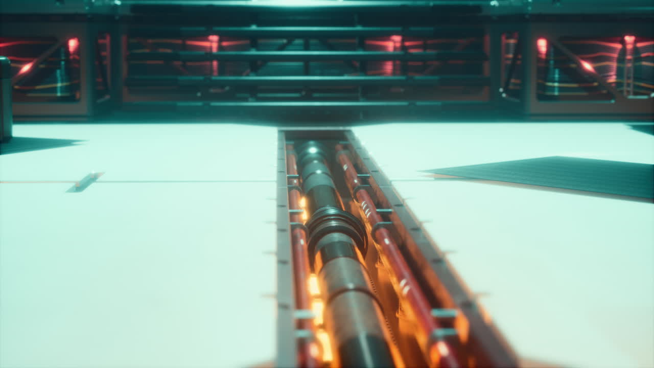 빛 을 가진 우주선 복도 의 미래적 인 내부