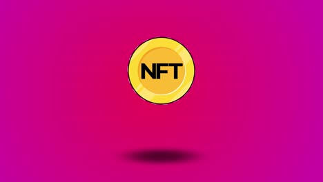 animazione di monete d'oro nft. sfondo rosa. criptovaluta e concetto di blockchain. 4k