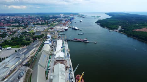 panorama of the klaipeda harbour at the mouth of the akmena-dane river in klaipeda, lithuania