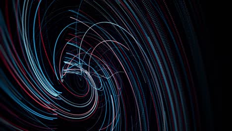 líneas de neón girando en remolino sobre fondo negro. animación. efecto de vórtice en espiral de neón. líneas de neon se mueven en espiral creando vórtice tecnológico