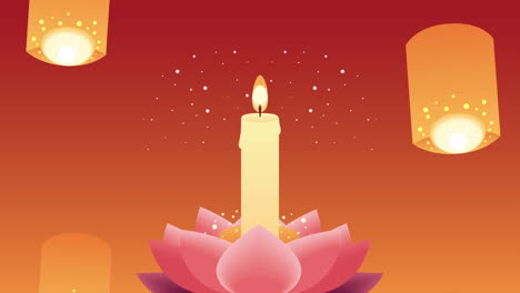 loy krathong festival animation with candle in lotus