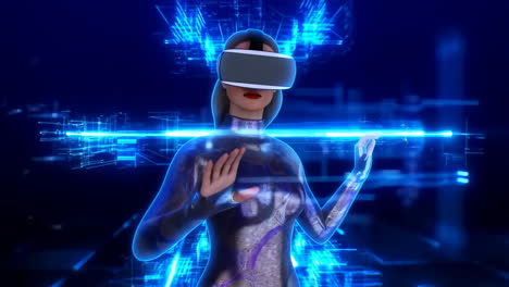 woman interacting with virtual reality in a futuristic digital environment
