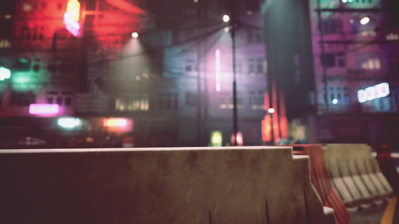 네온 불빛으로 밤에 미래의 도시 거리