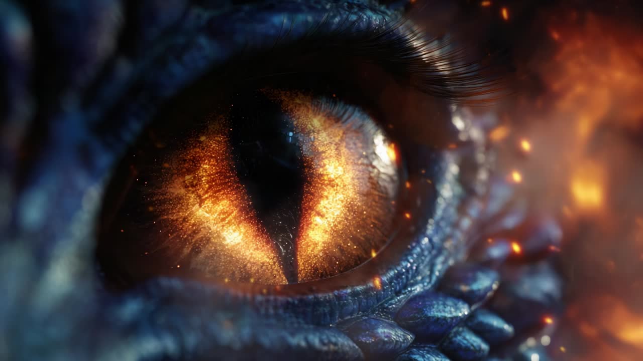 A Mesmerizing Close-Up of a Mystical Dragon's Eye, Radiating an Enigmatic Glow and Surrounded by a Fiery Atmosphere, Capturing the Essence of Fantasy and Adventure in an Artistic Expression