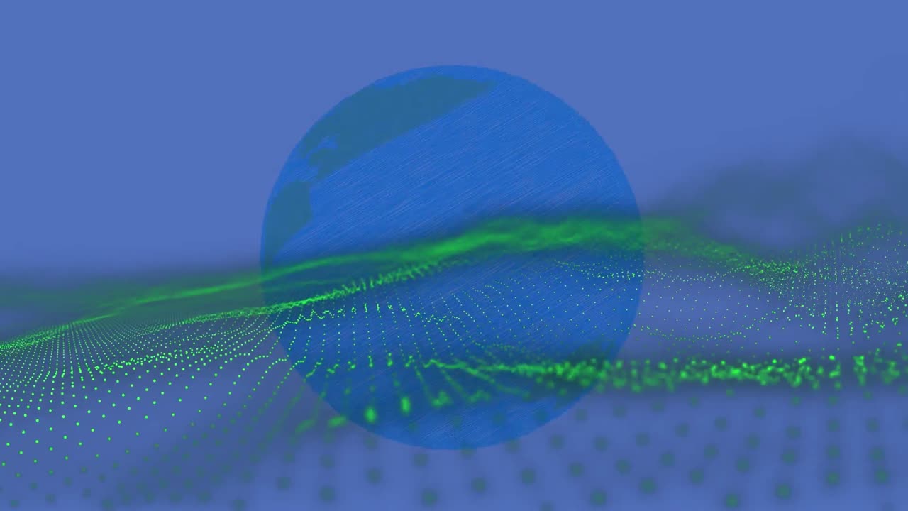 파란색 지구와 파란색 배경 위의 초록색 메시의 애니메이션