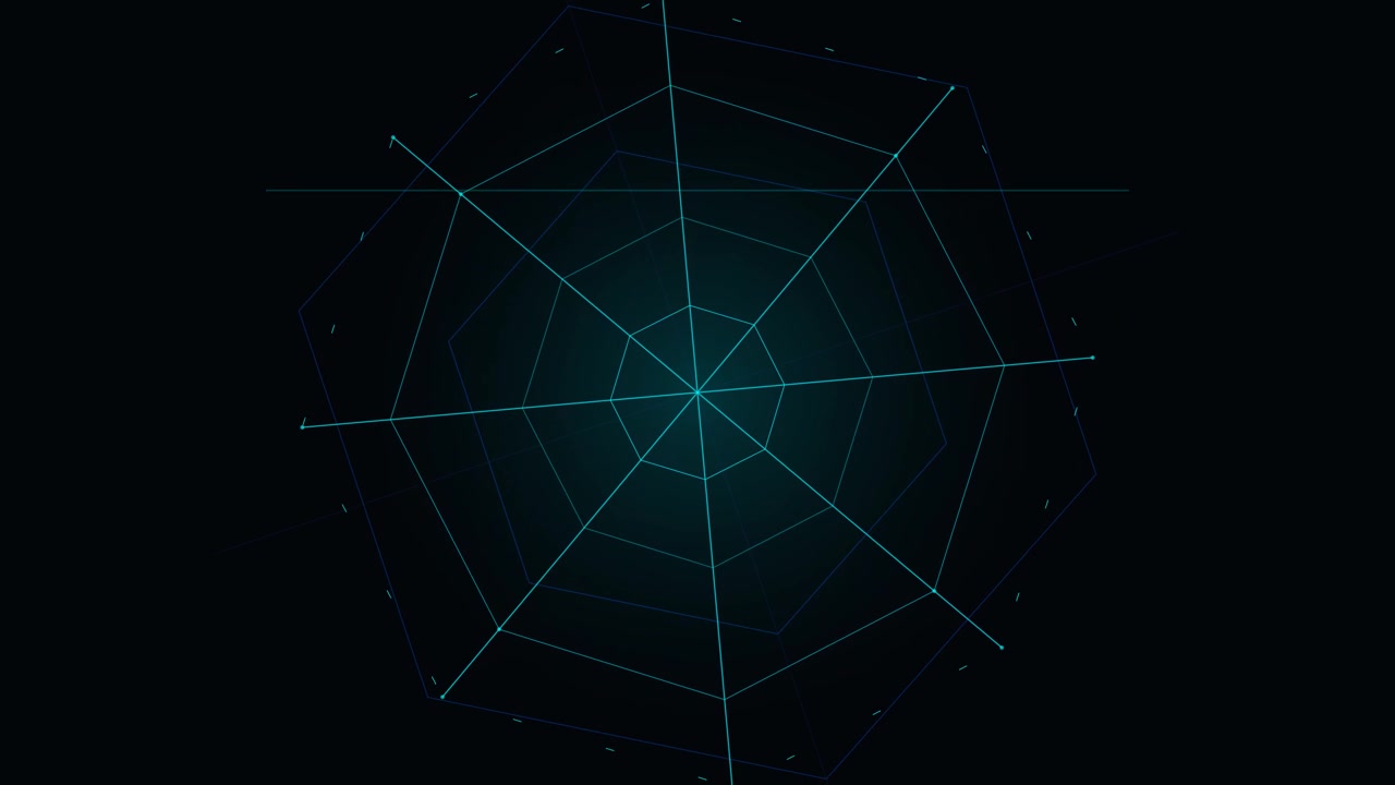 Animated Digital Radar Chart Interface on Dark Background