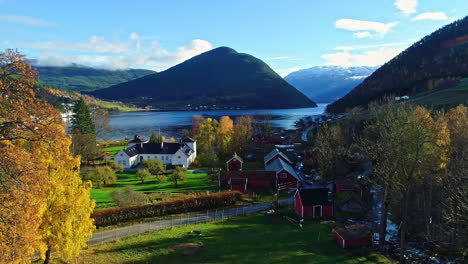 beautiful zoom out of aerial shot revealing gorgeous landscape in norway