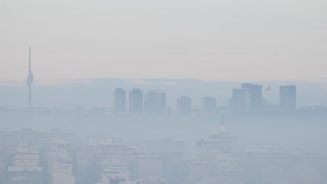 city skyline in foggy winter conditions