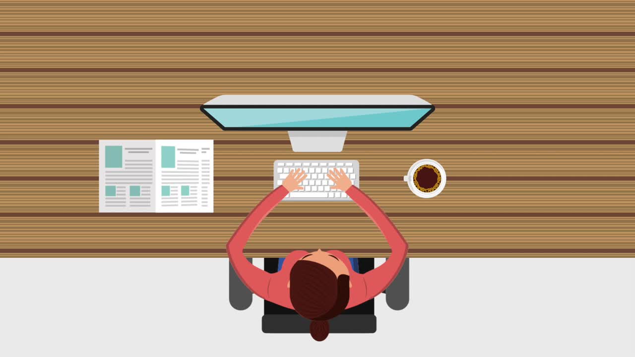 woman working on her laptop with open book coffee cup on wooden table