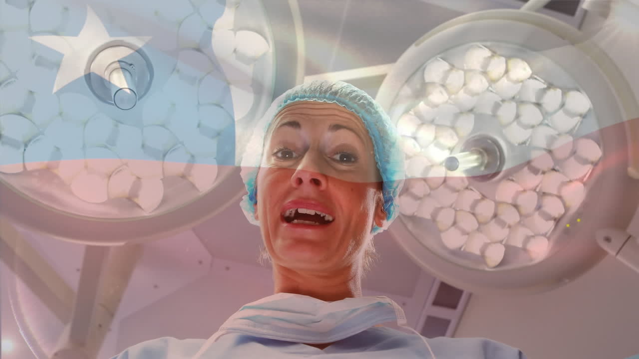 анимация флага чили, развевающегося над женщиной-хирургом в операционной