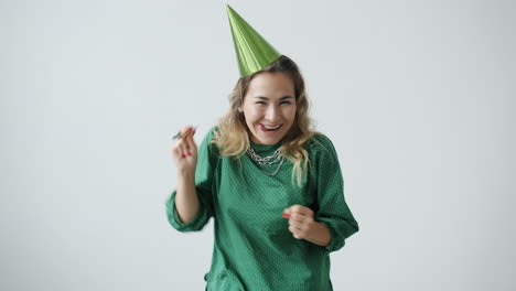Woman Celebrating with Party Supplies