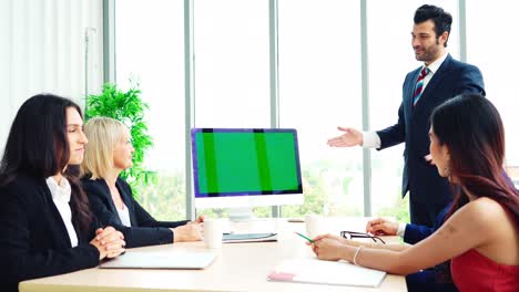 business people in the conference room with green screen