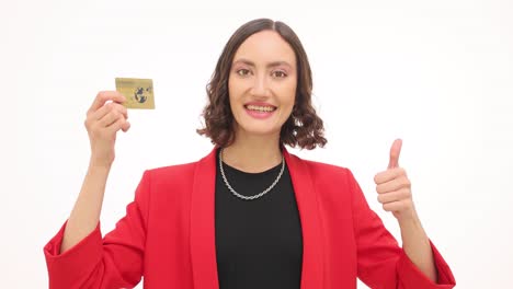 Happy Woman with Credit Card and Thumbs Up