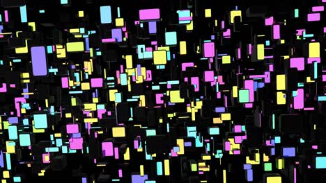 abstract looped 4k dark bg with neon light. network of different sizes blocks as multicolor light bulbs.bg for show or events, exhibitions, festivals or concerts, music videos, vj loop for night clubs