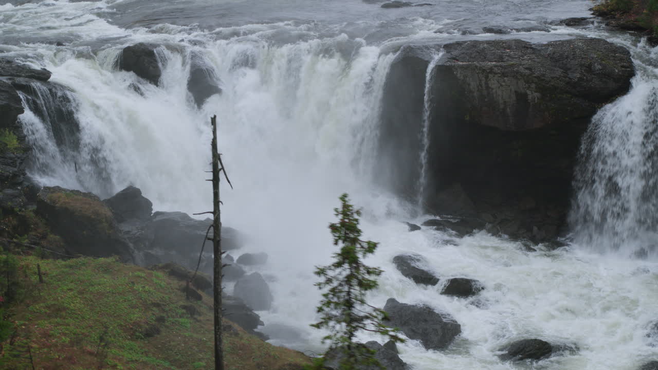 Swedish waterfall Ristafallet from a drone