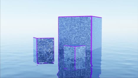 cubos azules en el agua