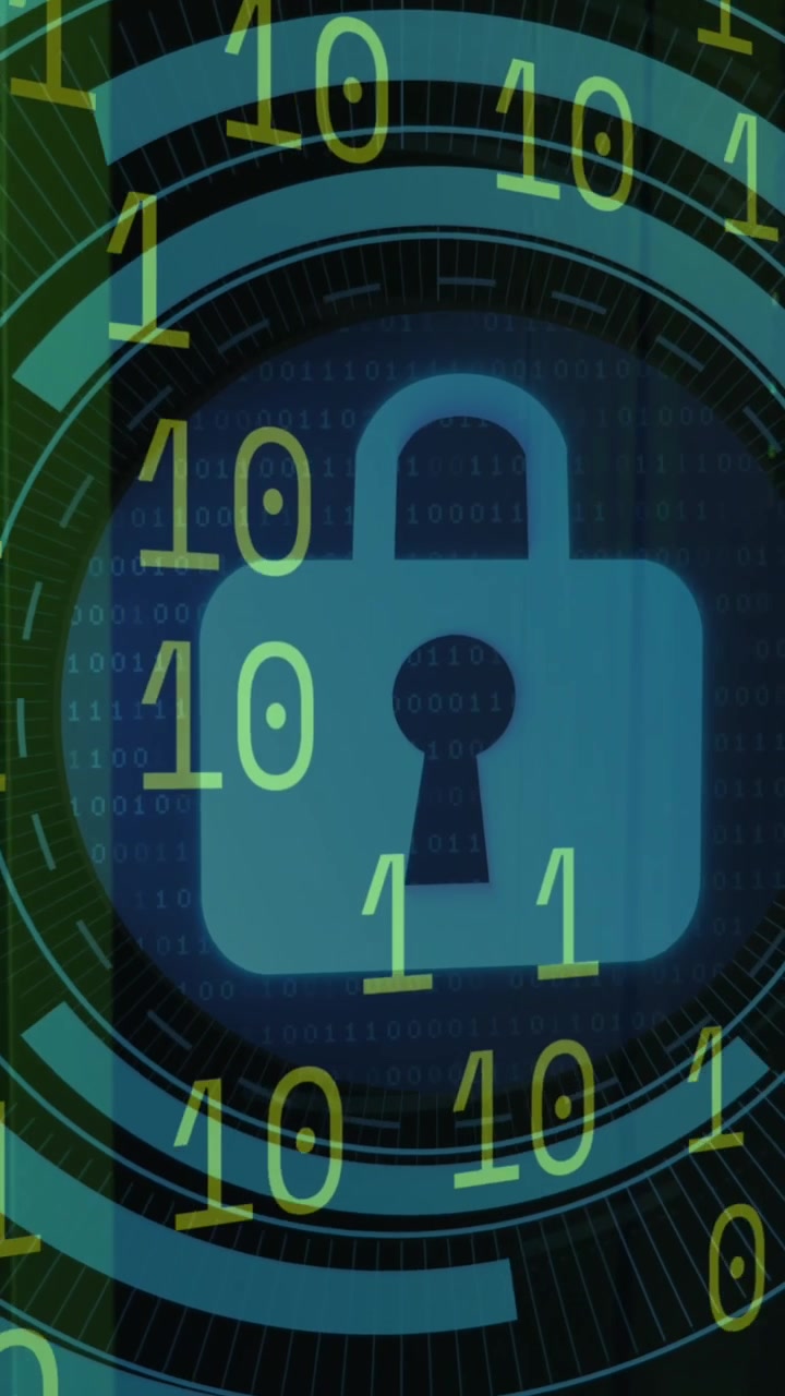 Animazione di icona lucchetto ed elaborazione dati su sala server
