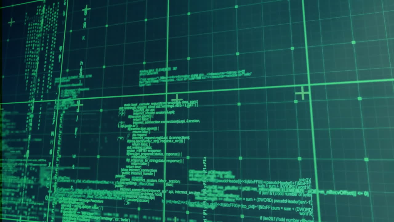 Animation of data processing on black background