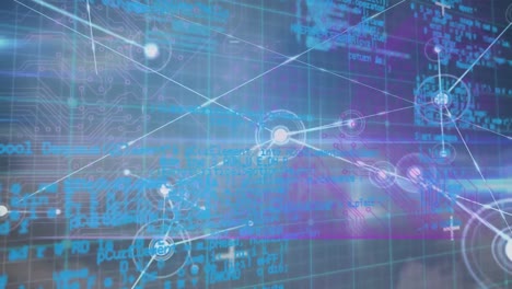 animación de líneas que conectan puntos contra el procesamiento de datos en la interfaz digital