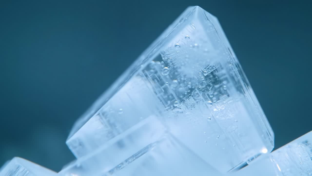 Melting Ice Reveals Bubbles and Texture in a Calm Aquatic Setting