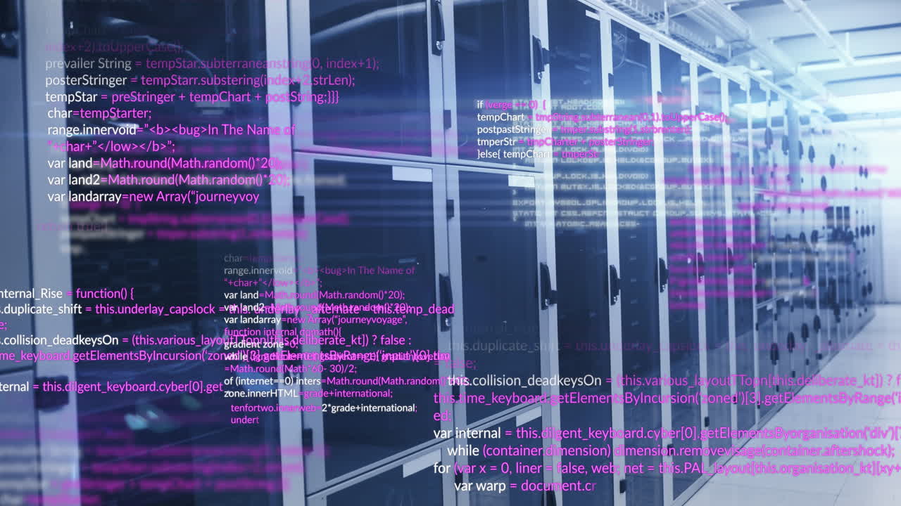 animación del procesamiento de datos contra la sala de servidores de computadoras