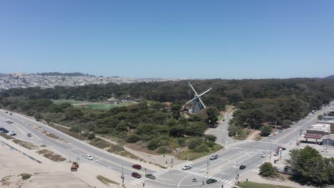 Descending-aerial-shot-of-Golden-Gate-Park-from-Ocean-Beach-in-San-Francisco