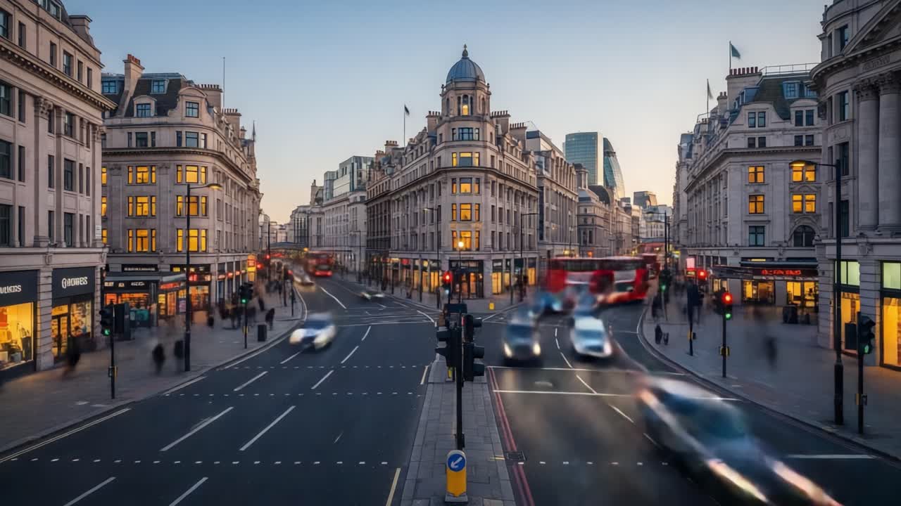 London City Street at Dusk with Traffic Light Trails