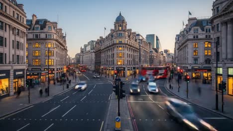 london city street at dusk with traffic light trails