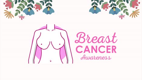 animación de concienciación sobre el cáncer de mama con cuerpo de niña y flores