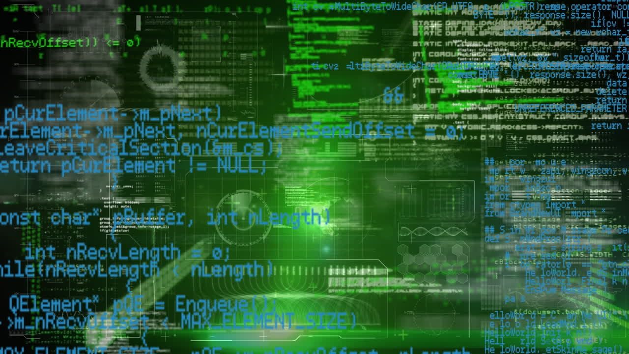 Animation of data processing over black background