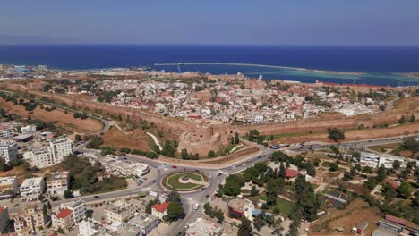 aerial 4k famagusta walled city, old town and varosha landscapes in north cyprus