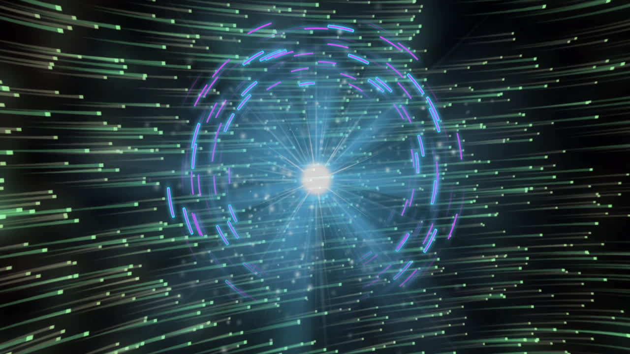 Animation showing glowing circular pattern with radiating lines in blue tones